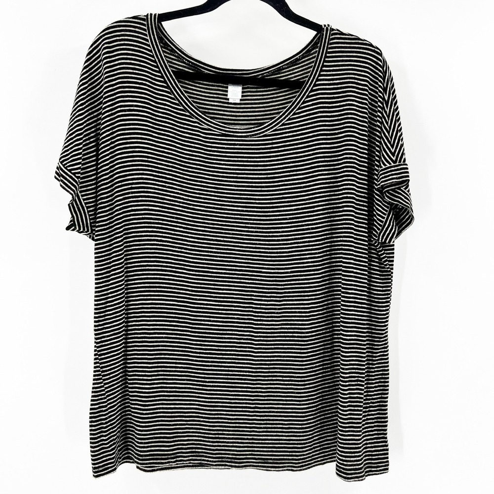 Eberjey Striped Tee Women Size Medium Black White Good Relaxed Dolman Rayon Top